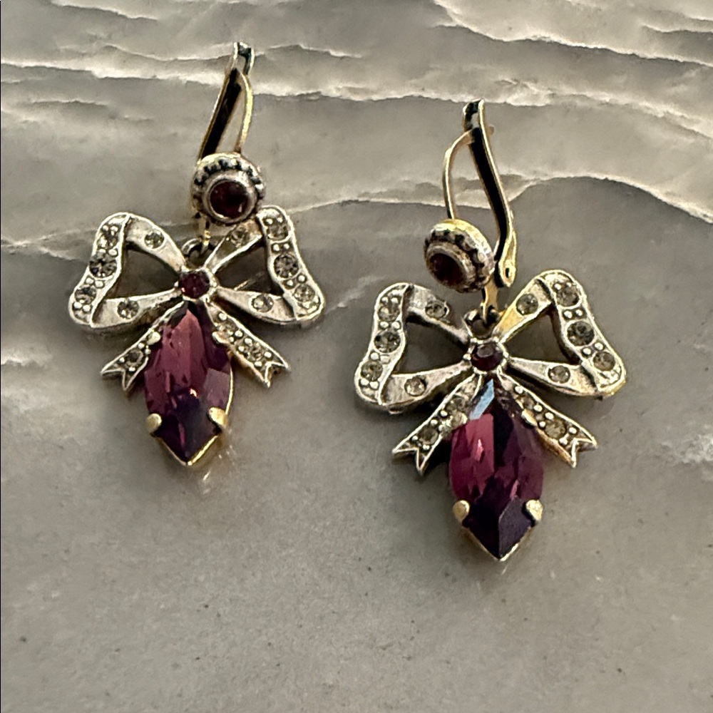Elegant Bow Earrings with Purple Gemstones